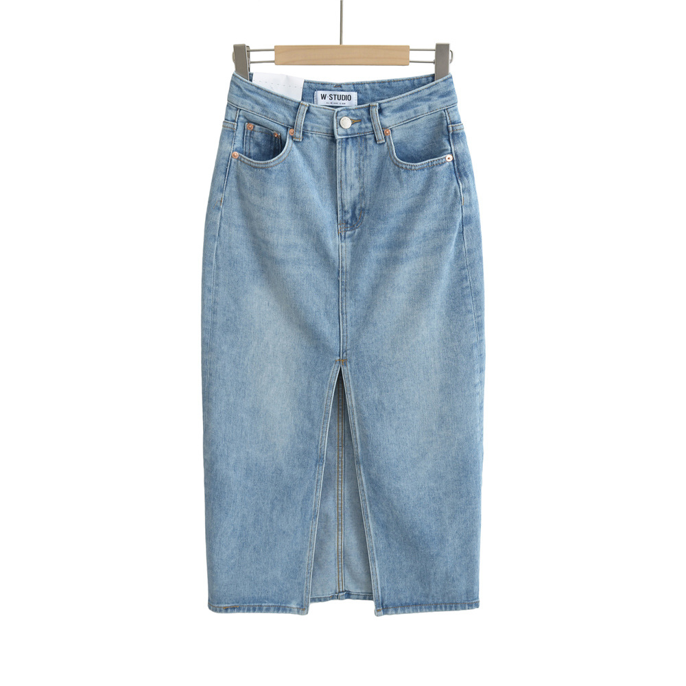 Wholesale Women Front Slit Denim Skirt