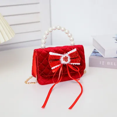 Kids Girls Velvet Bow Crossbody Princess Bag
