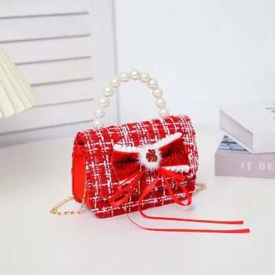 Kids Girls Velvet Bow Crossbody Princess Bag