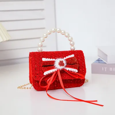 Kids Girls Velvet Bow Crossbody Princess Bag