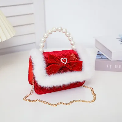 Kids Girls Velvet Bow Crossbody Princess Bag