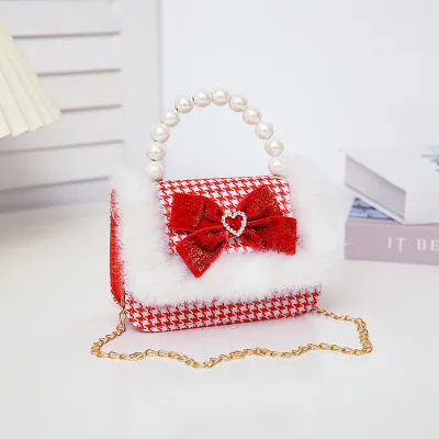 Kids Girls Velvet Bow Crossbody Princess Bag
