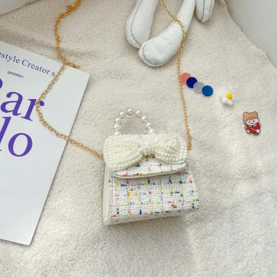 Kids Girls Fashion Casual Cute Pearl Bow Crossbody Handle Princess Bag