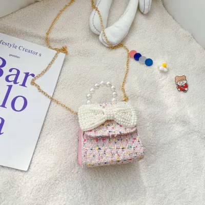 Kids Girls Fashion Casual Cute Pearl Bow Crossbody Handle Princess Bag