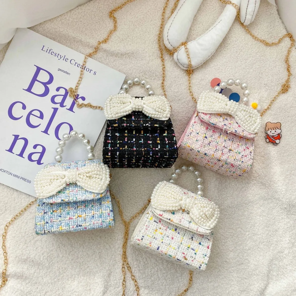 Kids Girls Fashion Casual Cute Pearl Bow Crossbody Handle Princess Bag