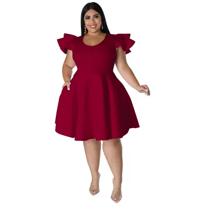 Women Plus Size Air Layer Street Hipster Solid Color Dress