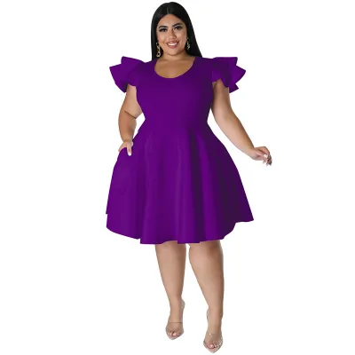 Women Plus Size Air Layer Street Hipster Solid Color Dress