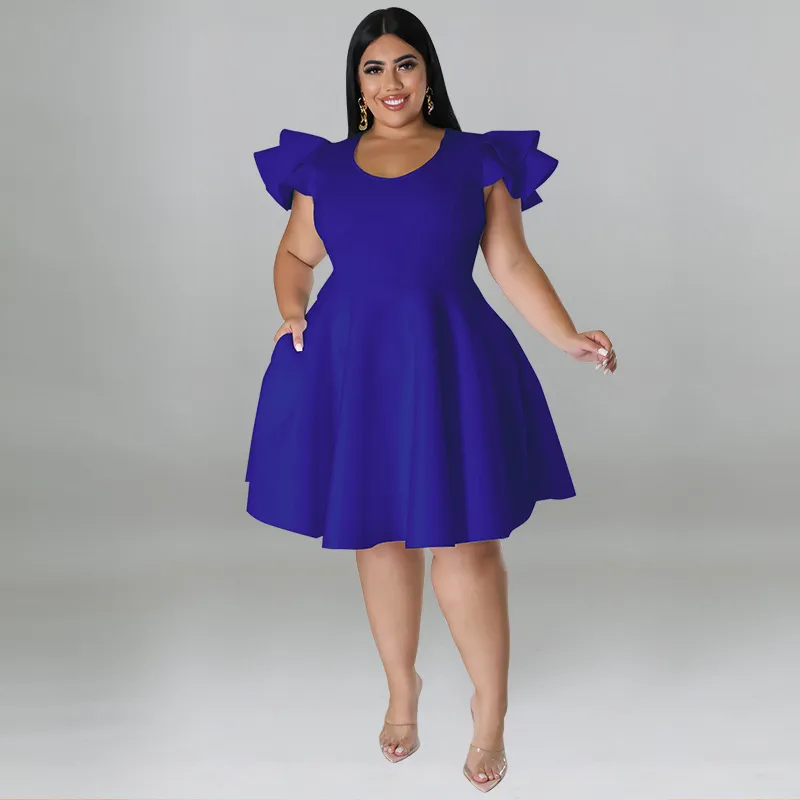 Women Plus Size Air Layer Street Hipster Solid Color Dress