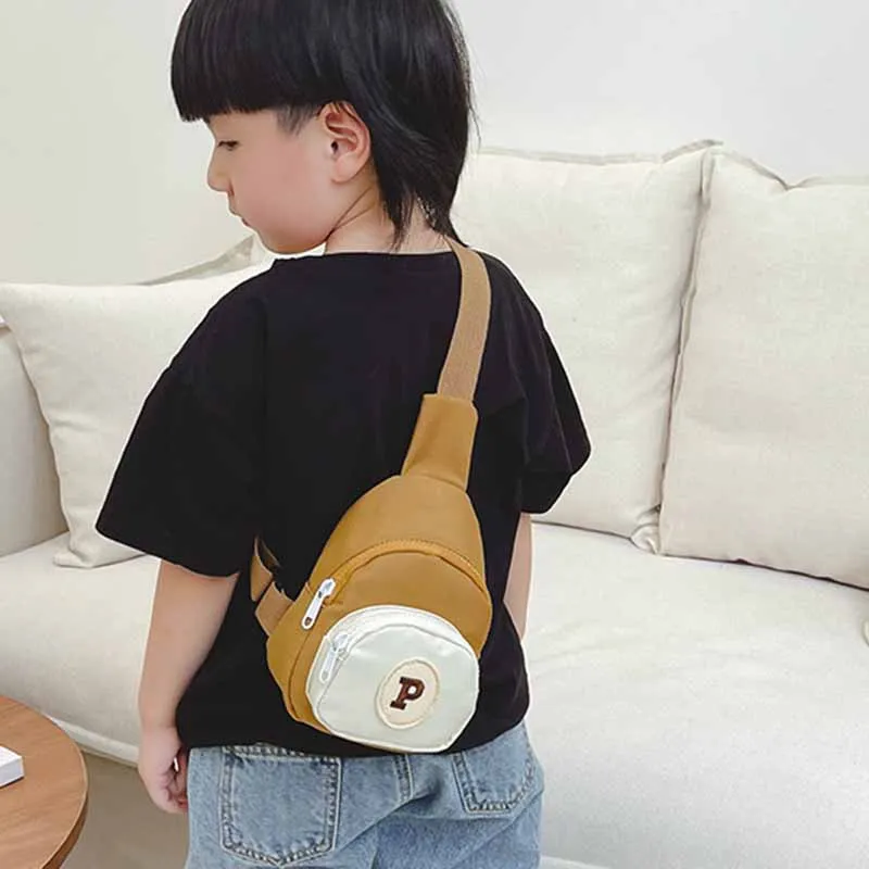 Kids Unisex Casual Sports Letters Color Matching Canvas Chest Bag for Toddlers
