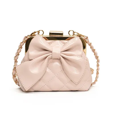 Kids Girls Fashion Casual Chic Solid Color Quilted Bow Chain Crossbody Bag