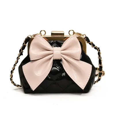Kids Girls Fashion Casual Chic Solid Color Quilted Bow Chain Crossbody Bag