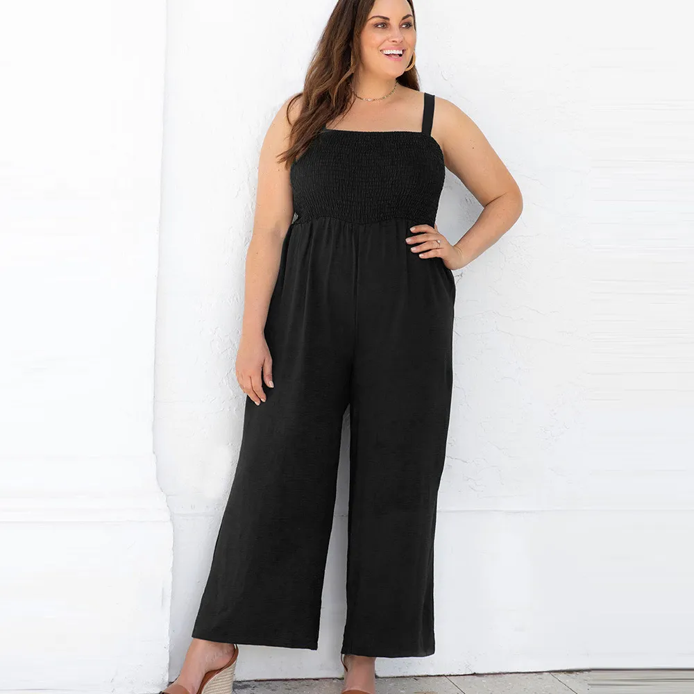 Summer Women Casual Loose Solid Color Sling Jumpsuits