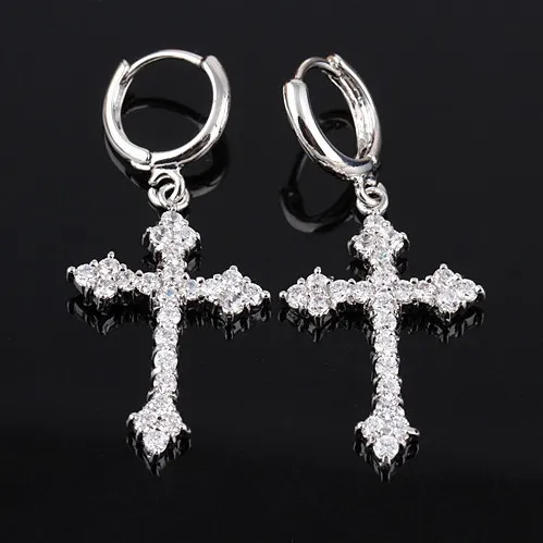 Copper Rhinestone Cross U-Shaped Geometric Earrings Fresh Sweet