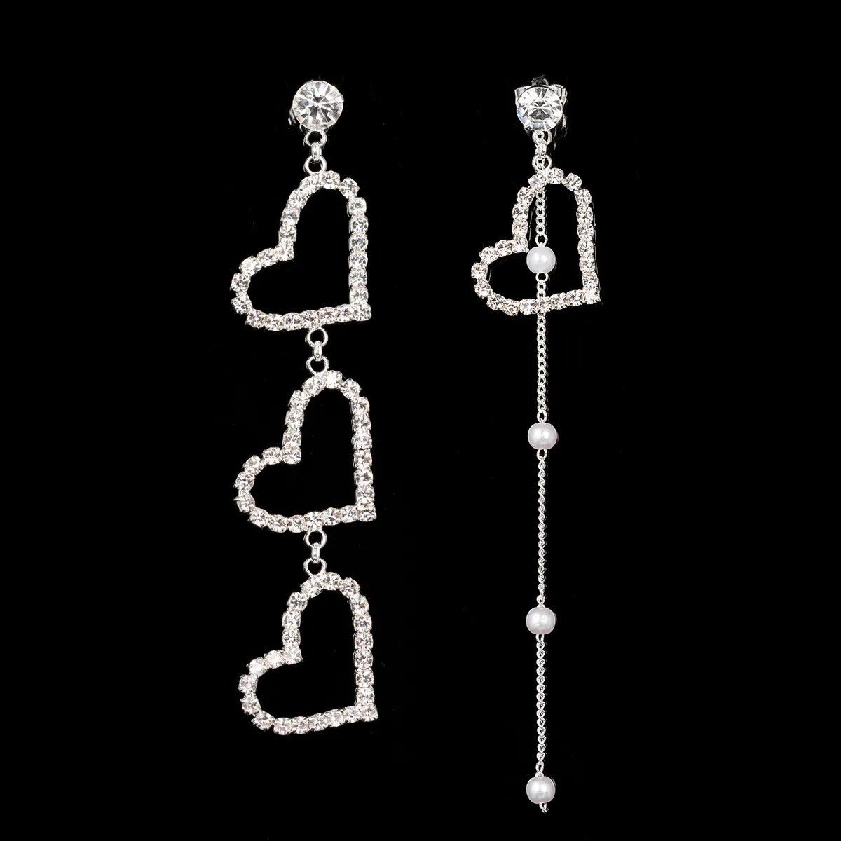 Fashion Heart-Shaped Rhinestone Asymmetric Earrings for Women