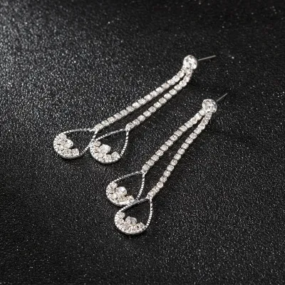 Fashion Rhinestone Tassel Leaves Earrings for Women