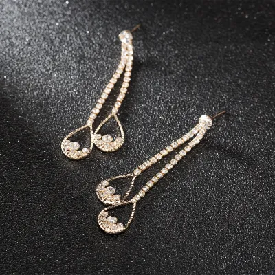 Fashion Rhinestone Tassel Leaves Earrings for Women