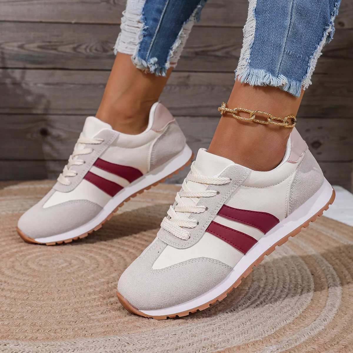 Women Fashion Casual Plus Size Breathable Cloth German Trainers Lace Up Sneaker