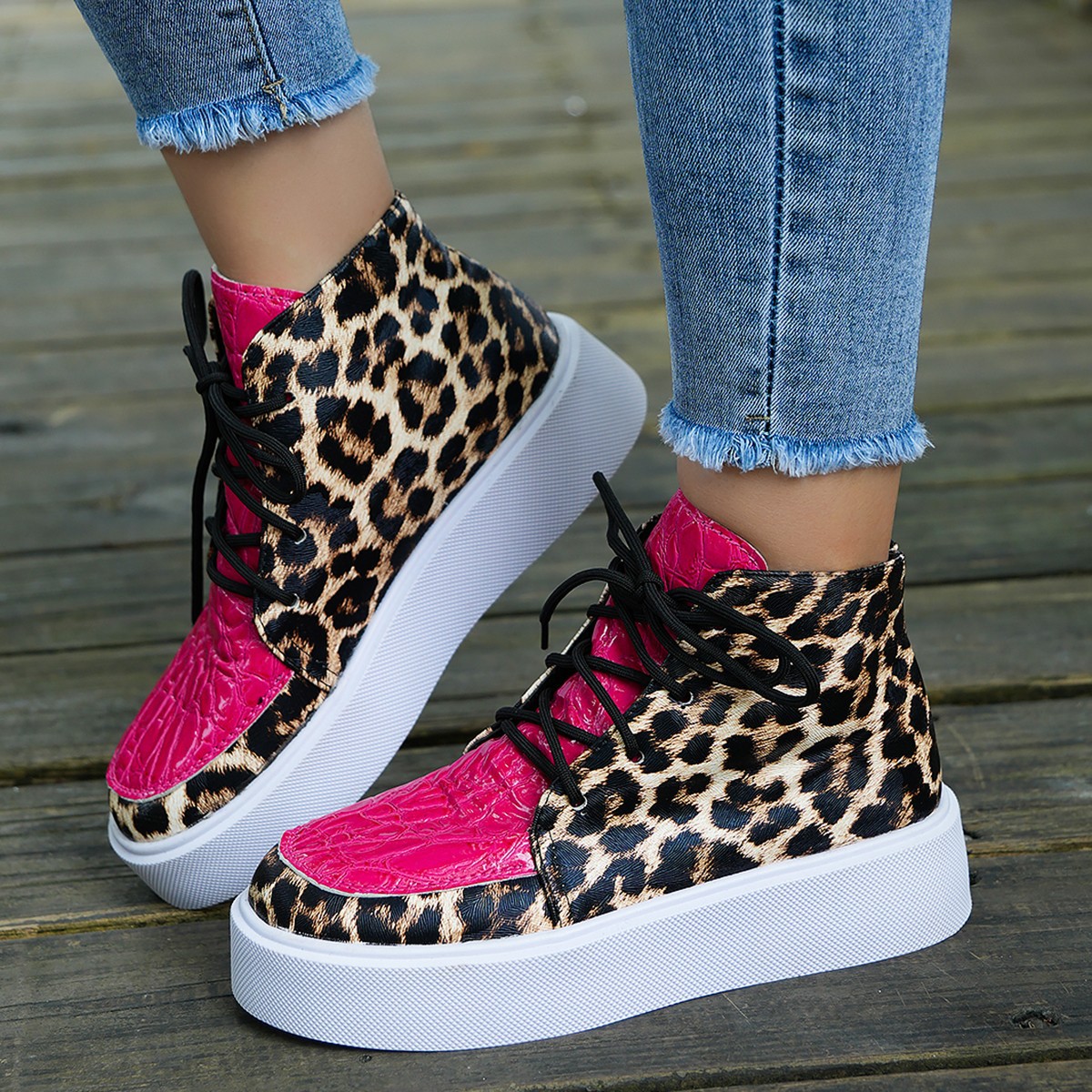スニーカー Casadei Leopard Print Chunky Sneakers Leopard Lace Up Chunky Sneakers Non Slip Sport Walking Shoes