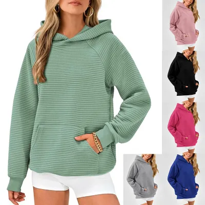Autumn Winter Women Fashion Solid Color Long Sleeve Pocket Hooded Sweater