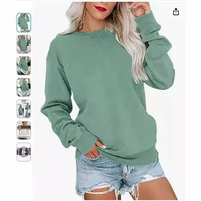 Women Casual Solid Color Round Neck Long Sleeve Pullover Sweatshirt