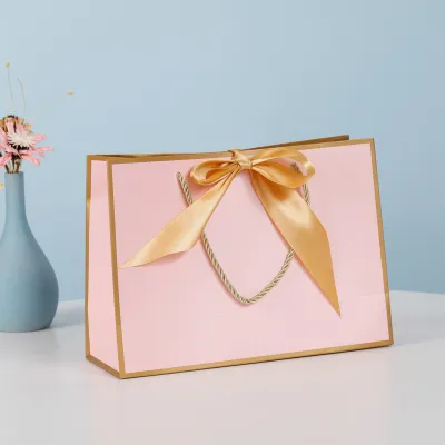 Simple Jewelry Clothing Bow Packaging Tote Bag With Ribbon