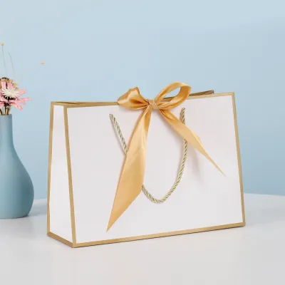 Simple Jewelry Clothing Bow Packaging Tote Bag With Ribbon