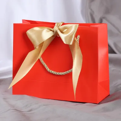 Simple Jewelry Clothing Bow Packaging Tote Bag With Ribbon