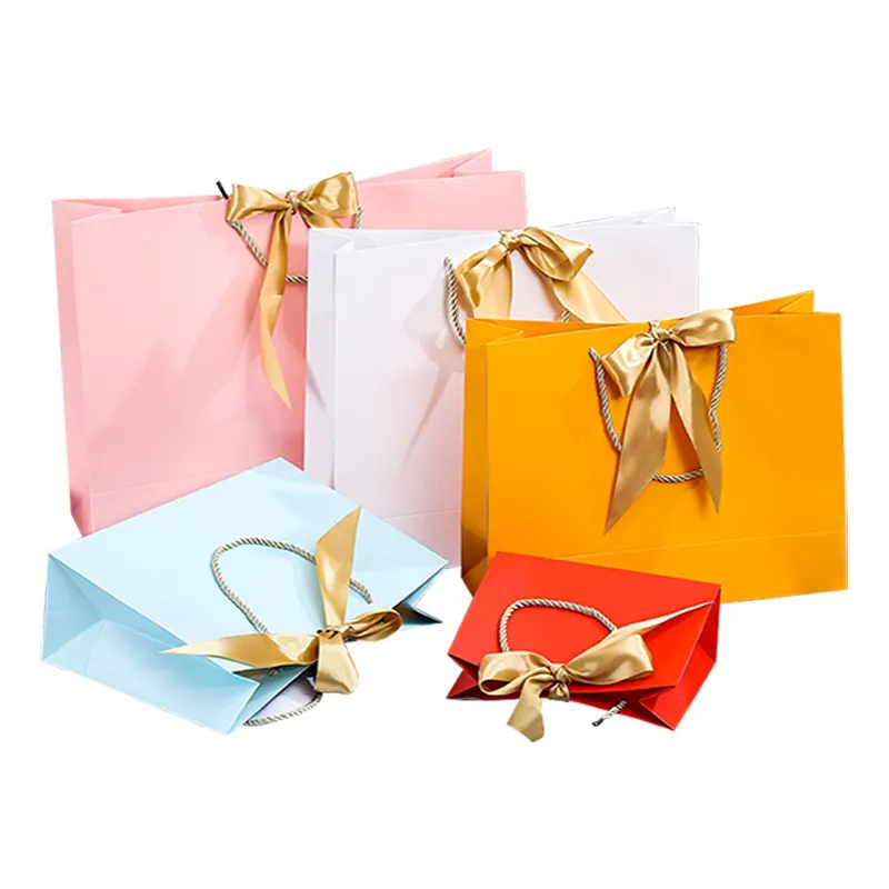 Simple Jewelry Clothing Bow Packaging Tote Bag With Ribbon