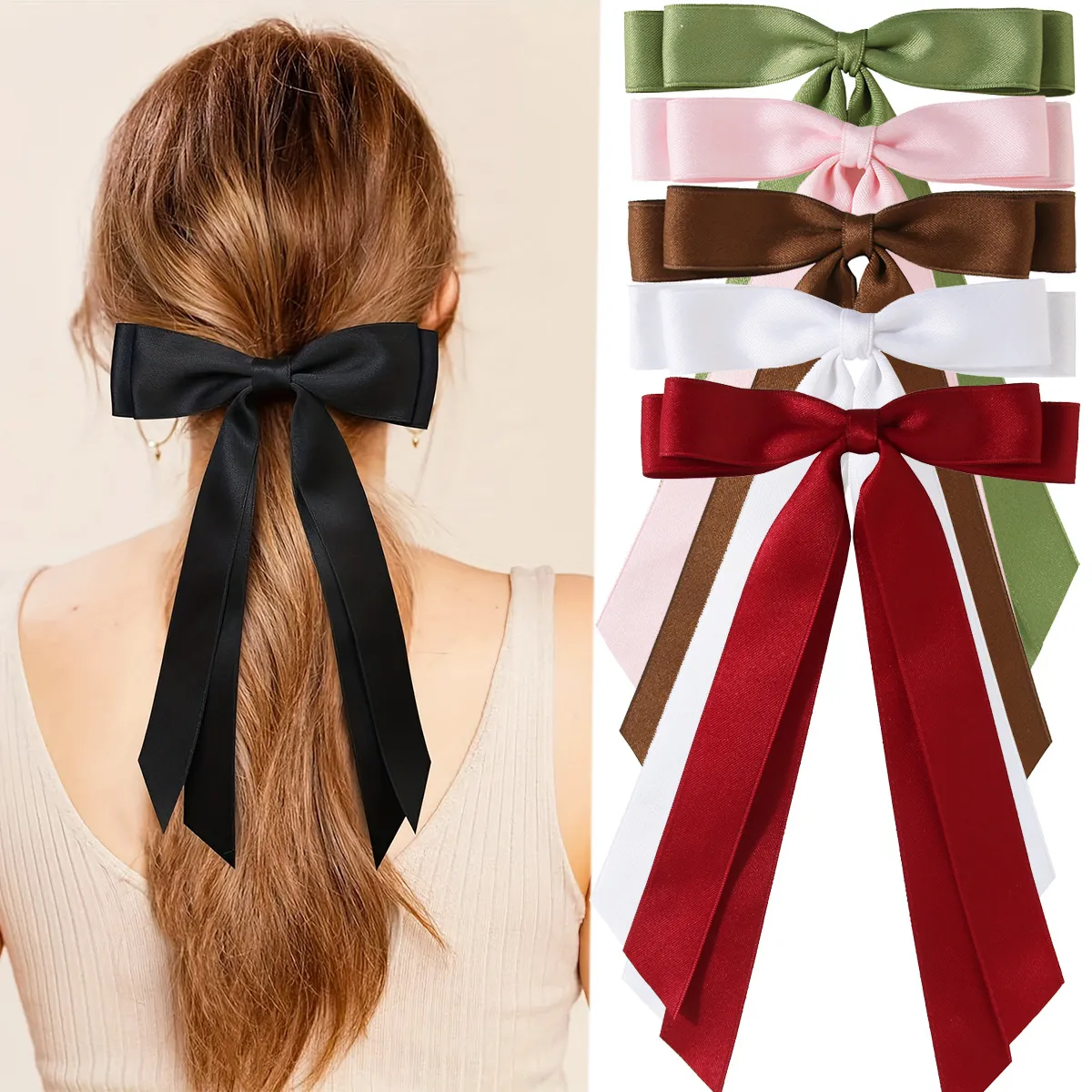Fashion Elegant Women Solid Color Double Layer Hair Bow Clip