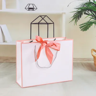 Simple Blank Kraft Paper Bow Gift Clothing Paper Bag