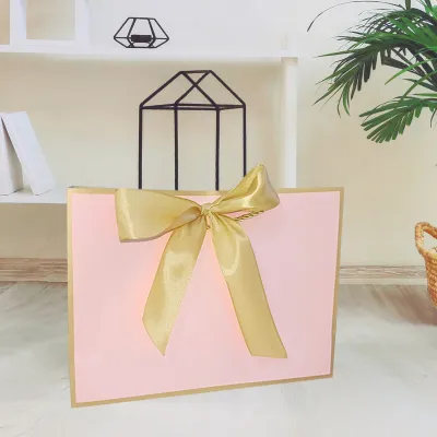 Simple Blank Kraft Paper Bow Gift Clothing Paper Bag