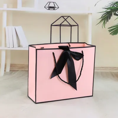 Simple Blank Kraft Paper Bow Gift Clothing Paper Bag