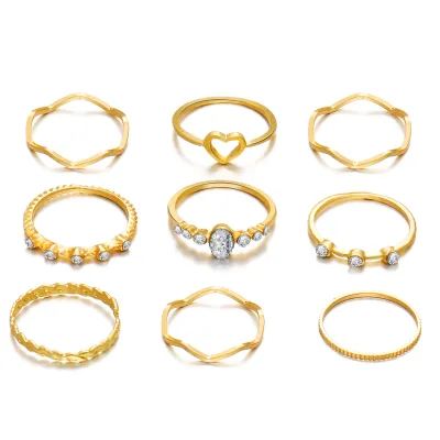 Women Fashion Retro Simple Multi-Layer Cross Opening Twist Midi Rings 8pcs/Set