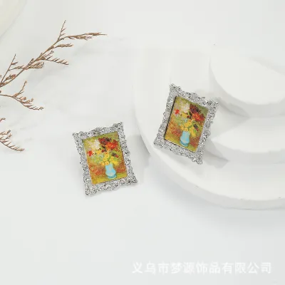Vintage Baroque Impression Frame Oil Painting Dangle Earrings