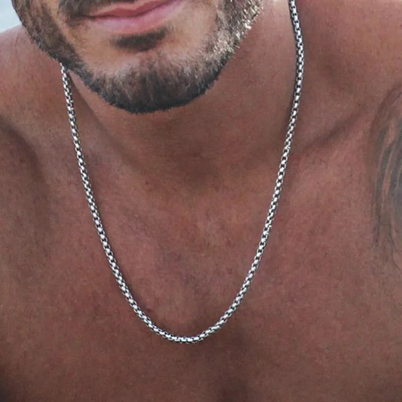 Fashion Stainless Steel Hip Hop Box Chain Titanium Steel Men's Necklace