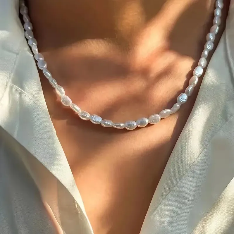 Heterosexual Pearl Baroque Men Geometric Necklace
