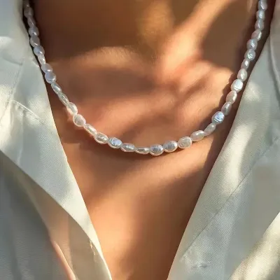 Heterosexual Pearl Baroque Men Geometric Necklace
