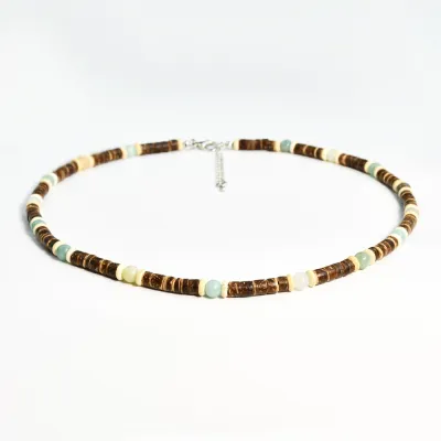 Holiday Style Coconut Shell Beaded Tiger Eye Stone Necklace for Men