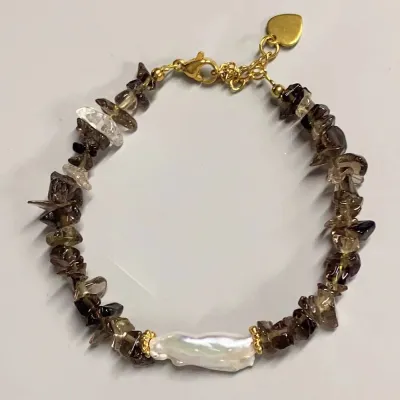 Fashion Boho Natural Crushed Stone Freshwater Pearl Summer Handmade Men Unisex Bracelet