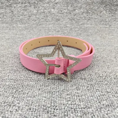 Women's Fashion Simple Star Rhinestone Metal Buckle PU Leather Belt