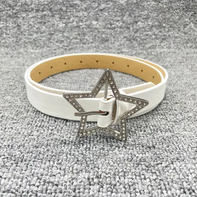 Women's Fashion Simple Star Rhinestone Metal Buckle PU Leather Belt
