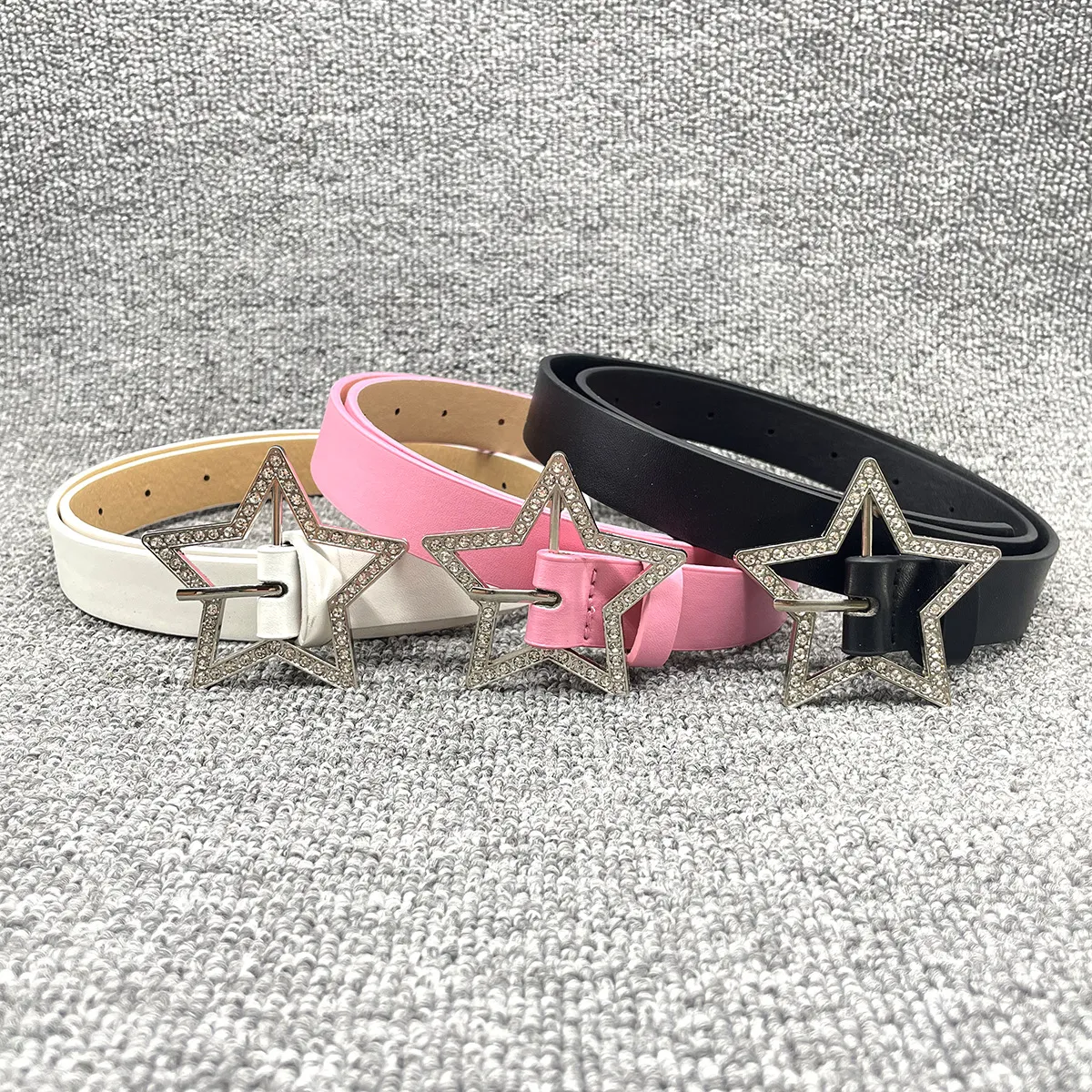Women's Fashion Simple Star Rhinestone Metal Buckle PU Leather Belt