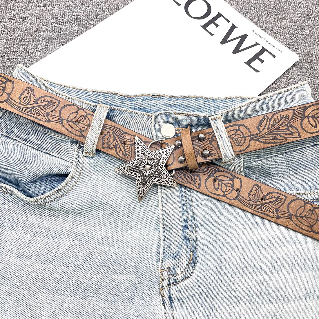 Fashion Retro Y2K Western Star Buckle Belt