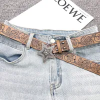 Women Fashion Casual Vintage Versatile Solid Color PU Embossed Square Pin Buckle Belt