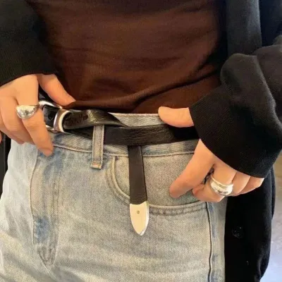 Women Fashion Simple Silver Buckle Belt