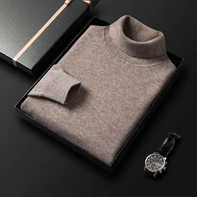 Men Autumn Winter Casual Solid Long Sleeve Turtleneck Knitted Sweater