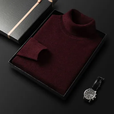 Men Autumn Winter Casual Solid Long Sleeve Turtleneck Knitted Sweater