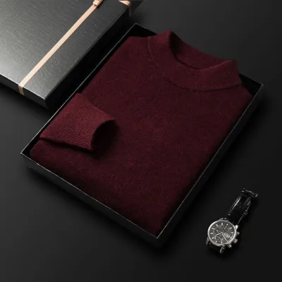 Men Autumn Winter Casual Solid Long Sleeve Turtleneck Knitted Sweater