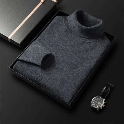 Men Autumn Winter Casual Solid Long Sleeve Turtleneck Knitted Sweater