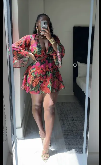 Women Casual Street Hipster Tiny Flower Printed Horn Sleeve Dress
